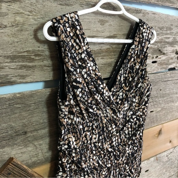 DRESS Barn Petite Size 8 Brown/Tan/White Crossover Top Sleeveless Dress - Picture 2 of 6